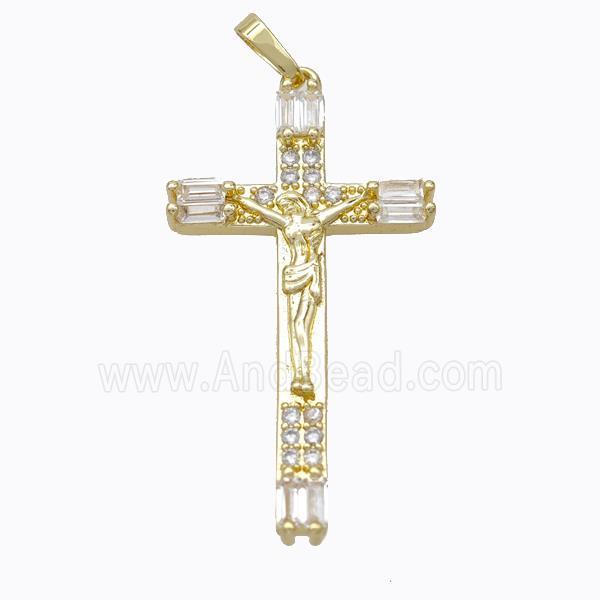 Copper Jesus Crucifix Cross Pendant Pave Zirconia Gold Plated