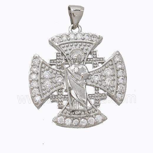 Copper Jesus Cross Pendant Pave Zirconia Platinum Plated