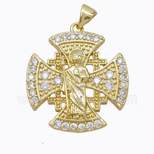 Copper Jesus Cross Pendant Pave Zirconia Gold Plated