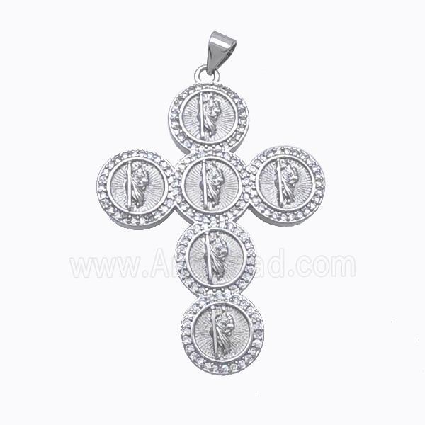 Copper Cross Pendant Pave Zirconia Saint Jude Platinum Plated