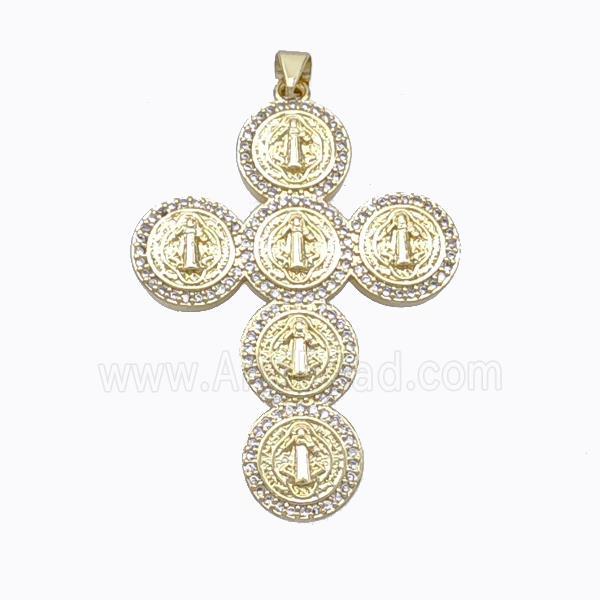Copper Cross Pendant Pave Zirconia Jesus Gold Plated