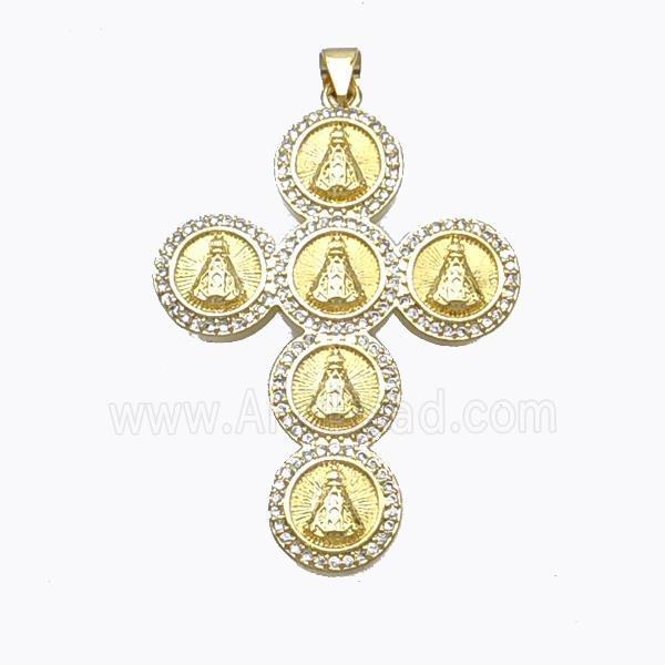 Copper Cross Pendant Pave Zirconia Saint Jude Gold Plated