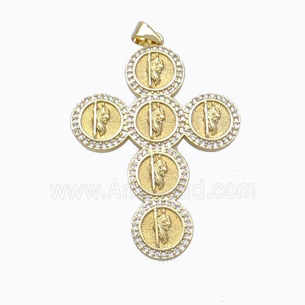 Copper Cross Pendant Pave Zirconia Jesus Gold Plated