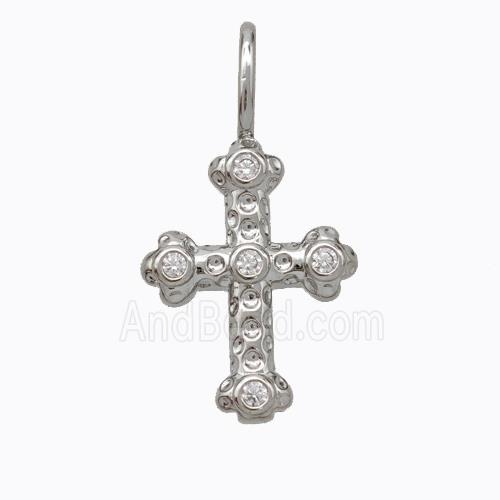 Copper Cross Pendant Pave Zirconia Platinum Plated