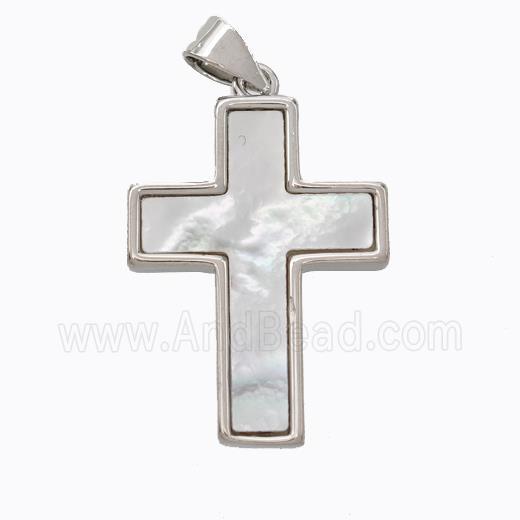 Copper Cross Pendant Pave Shell Platinum Plated