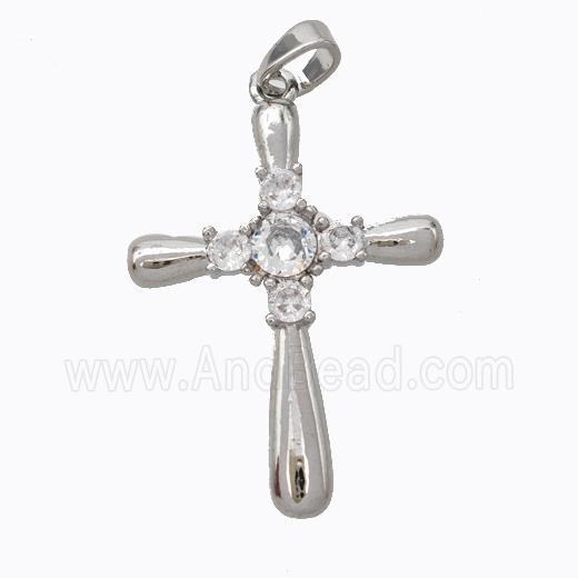 Copper Cross Pendant Pave Zirconia Platinum Plated