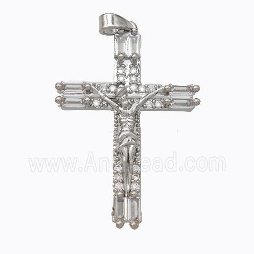 Copper Crucifix Cross Pendant Pave Zirconia Jesus Platinum Plated