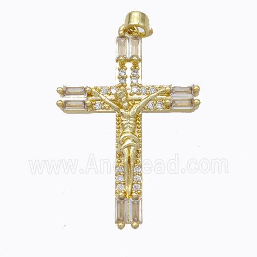 Copper Crucifix Cross Pendant Pave Zirconia Jesus Gold Plated