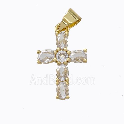 Copper Cross Pendant Micropave Zirconia Gold Plated