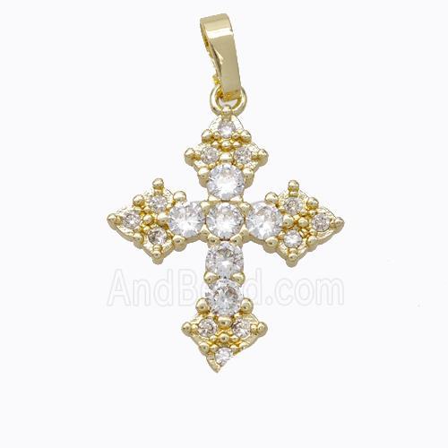 Copper Cross Pendant Micropave Zirconia Gold Plated
