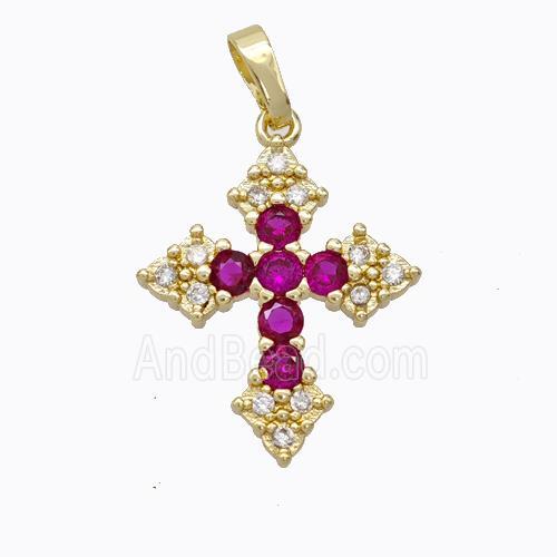 Copper Cross Pendant Micropave Zirconia Gold Plated