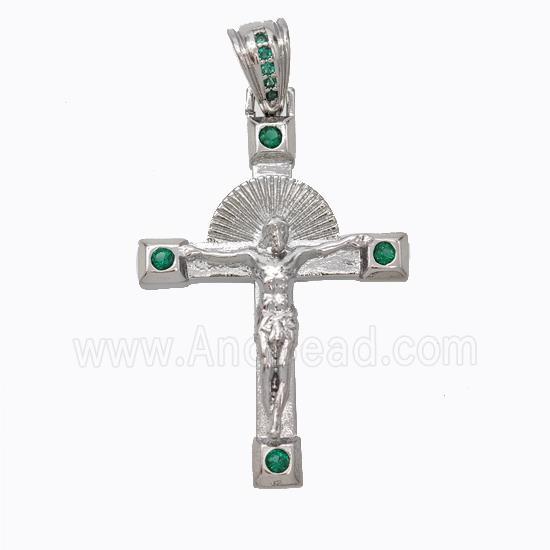 Copper Crucifix Cross Pendant Micropave Zirconia Jesus Platinum Plated