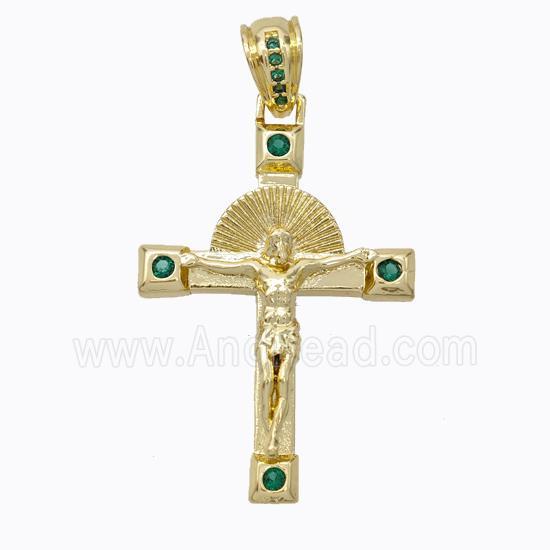 Copper Cross Pendant Micropave Zirconia Jesus Gold Plated