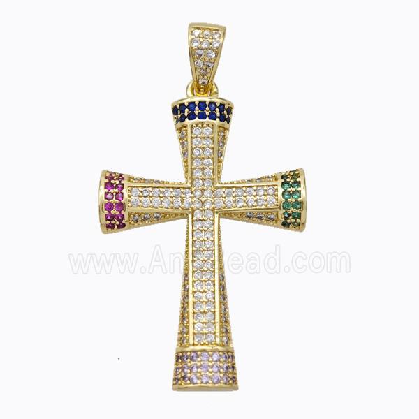 Copper Cross Pendant Micropave Zirconia Gold Plated