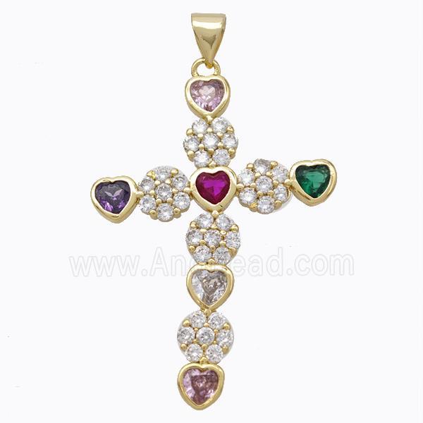 Copper Cross Pendant Micropave Zirconia Gold Plated