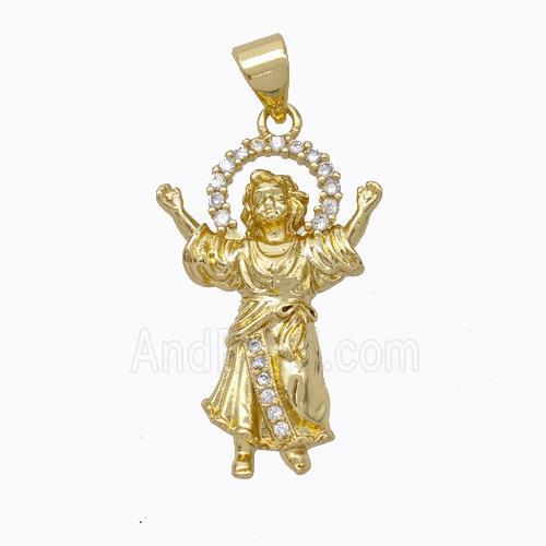 Jesus Charms Copper Pendant Pave Zirconia Gold Plated