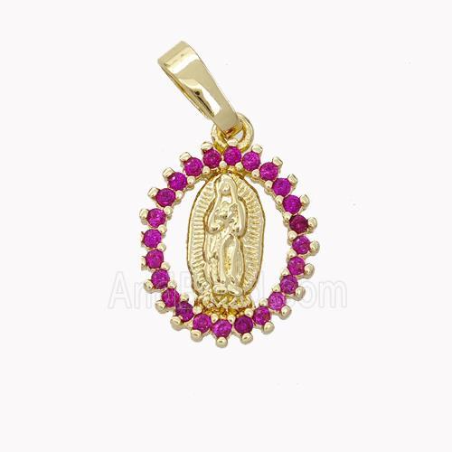 Virgin Mary Charms Copper Pendant Pave Zirconia Gold Plated