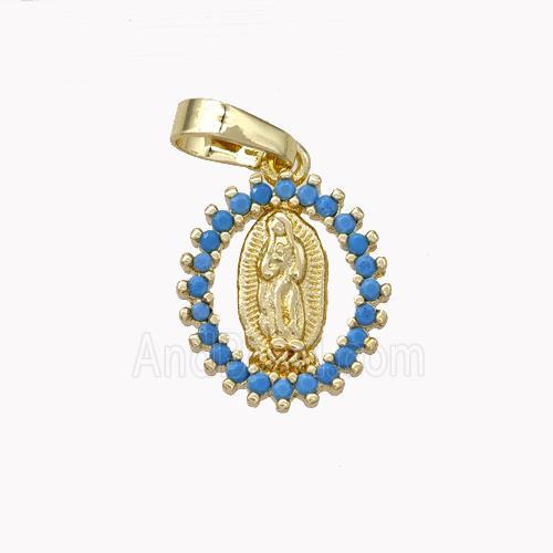 Virgin Mary Charms Copper Pendant Pave Zirconia Gold Plated