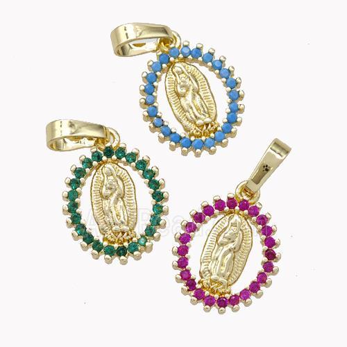 Virgin Mary Charms Copper Pendant Pave Zirconia Gold Plated Mixed