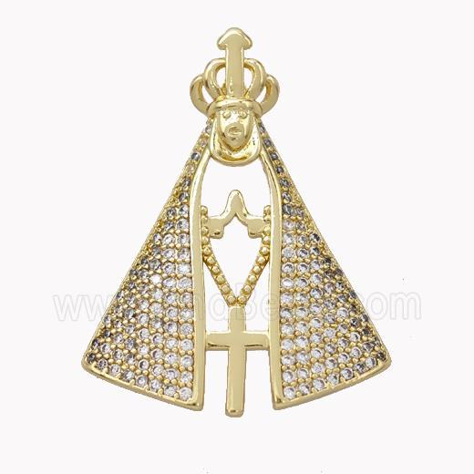 Pope Charms Copper Pendant Pave Zirconia Cross Platinum Plated