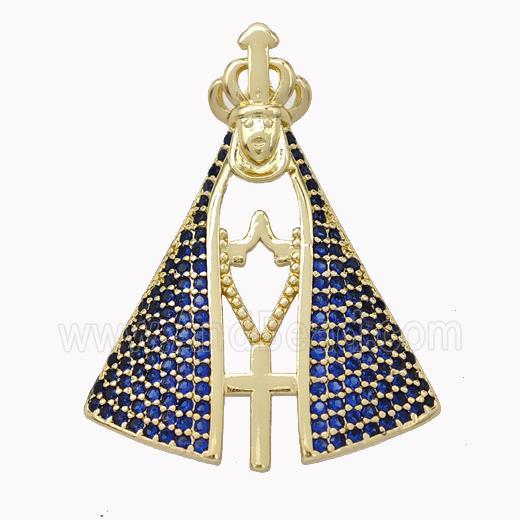 Pope Charms Copper Pendant Pave Zirconia Cross Crown Gold Plated