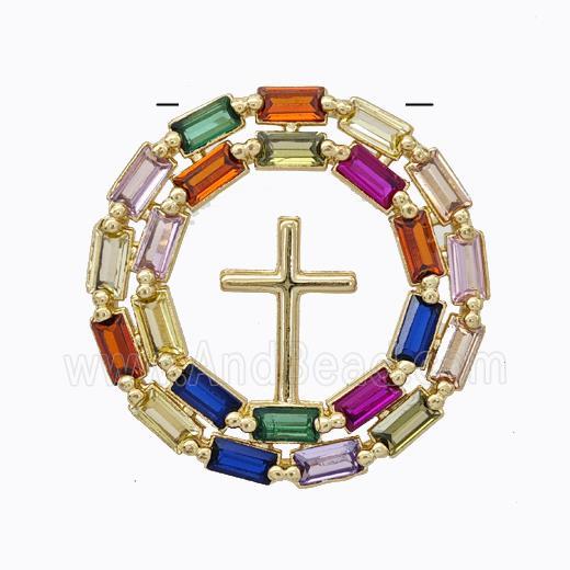 Copper Cross Pendant Pave Zirconia Circle Gold Plated