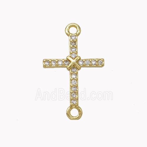 Copper Cross Connector Pave Zirconia Gold Plated