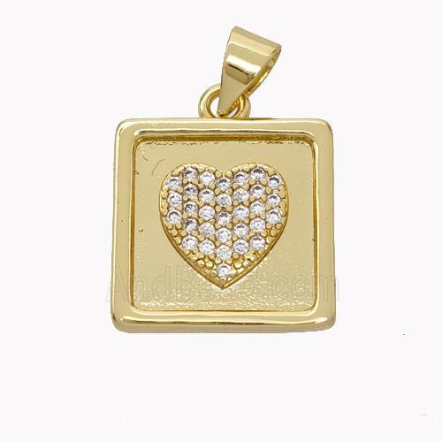 Copper Heart Pendant Micropave Zirconia Square Gold Plated