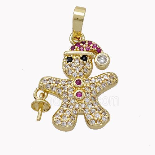Christmas Gingerbread Man Copper Pendant Micropave Zirconia Gold Plated