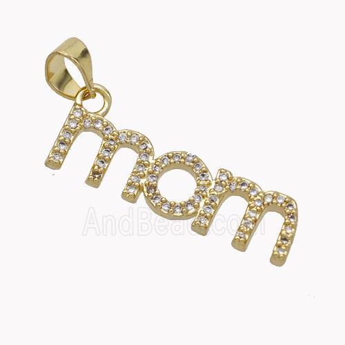 Copper MOM Charms Pendant Pave Zirconia Gold Plated