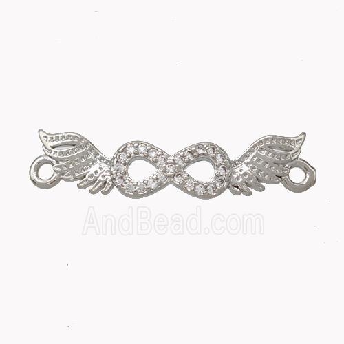 Copper Angelwings Connector Pave Zirconia Infinity Platinum Plated