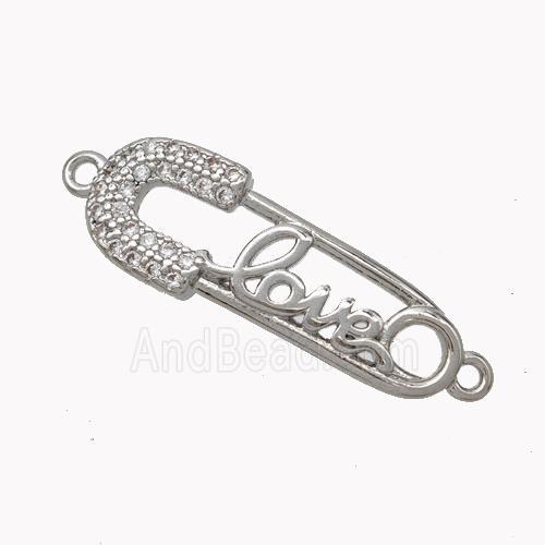 Safe Pins Charms Copper Connector Pave Zirconia LOVE Platinum Plated
