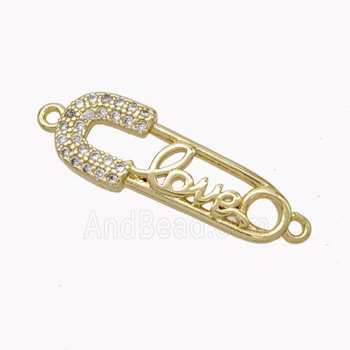 SafetyPin Charms Copper Connector Pave Zirconia LOVE Gold Plated