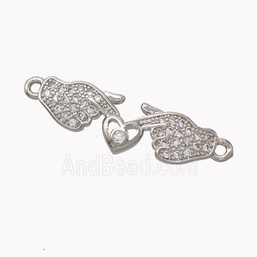 Copper Hand Connector Pave Zirconia Heart Platinum Plated