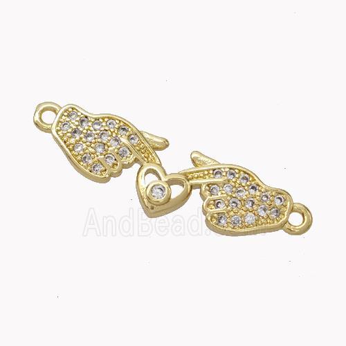 Copper Hand Connector Pave Zirconia Heart Gold Plated