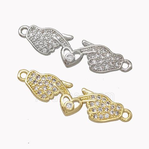 Copper Hand Connector Pave Zirconia Heart Mixed