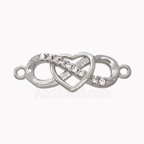 Copper Infinity Connector Pave Zirconia Heart Platinum Plated