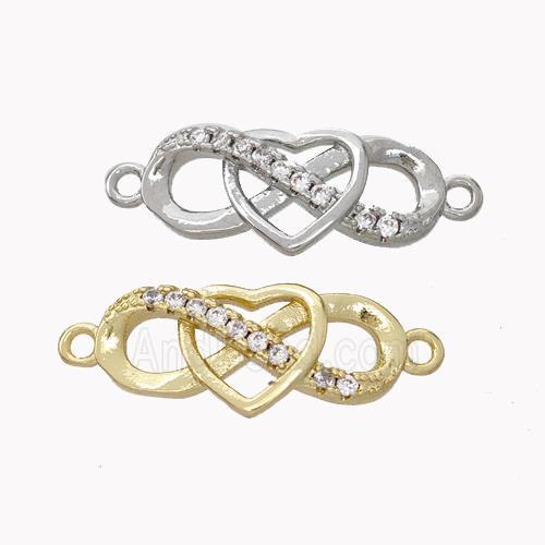 Copper Infinity Connector Pave Zirconia Heart Mixed