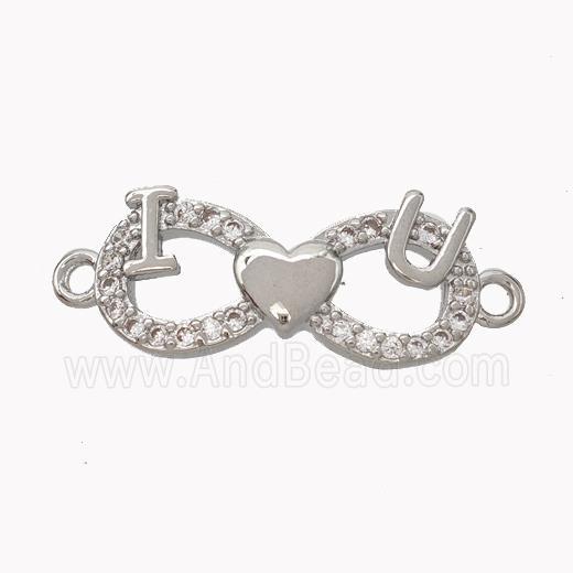 Copper Infinity Connector Pave Zirconia I Heart U Platinum Plated