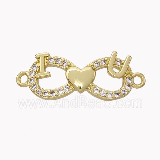 Copper Infinity Connector Pave Zirconia I Heart U Gold Plated