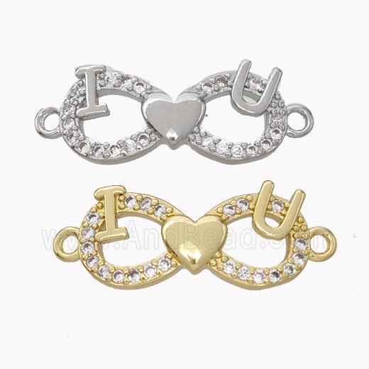 Copper Infinity Connector Pave Zirconia I Heart U Mixed