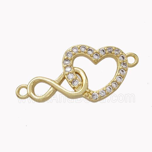 Copper Infinity Heart Connector Micropave Zirconia Gold Plated