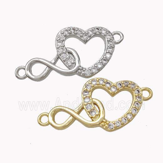 Copper Infinity Heart Connector Micropave Zirconia Mixed