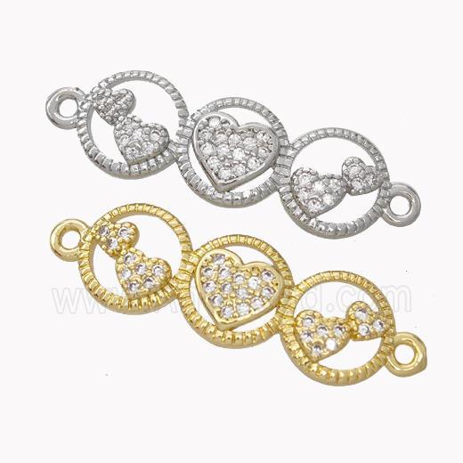 Heart Links Copper Connector Micropave Zirconia Mixed