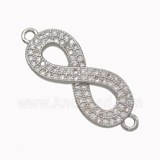 Copper Infinity Connector Micropave Zirconia Platinum Plated
