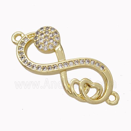 Copper Infinity Connector Micropave Zirconia Heart Gold Plated