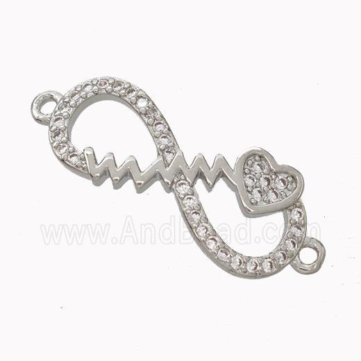 Copper Infinity Connector Micropave Zirconia Heart Platinum Plated
