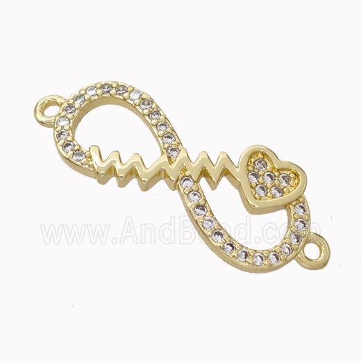 Copper Infinity Connector Micropave Zirconia Heart Gold Plated