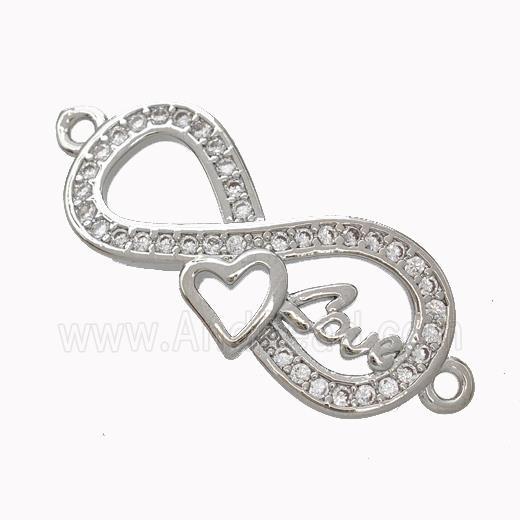 Copper Infinity Connector Micropave Zirconia Heart Love Platinum Plated