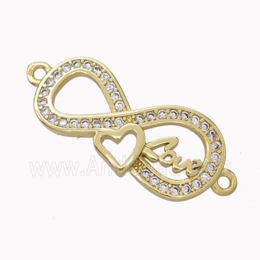 Copper Infinity Connector Micropave Zirconia Heart Love Gold Plated